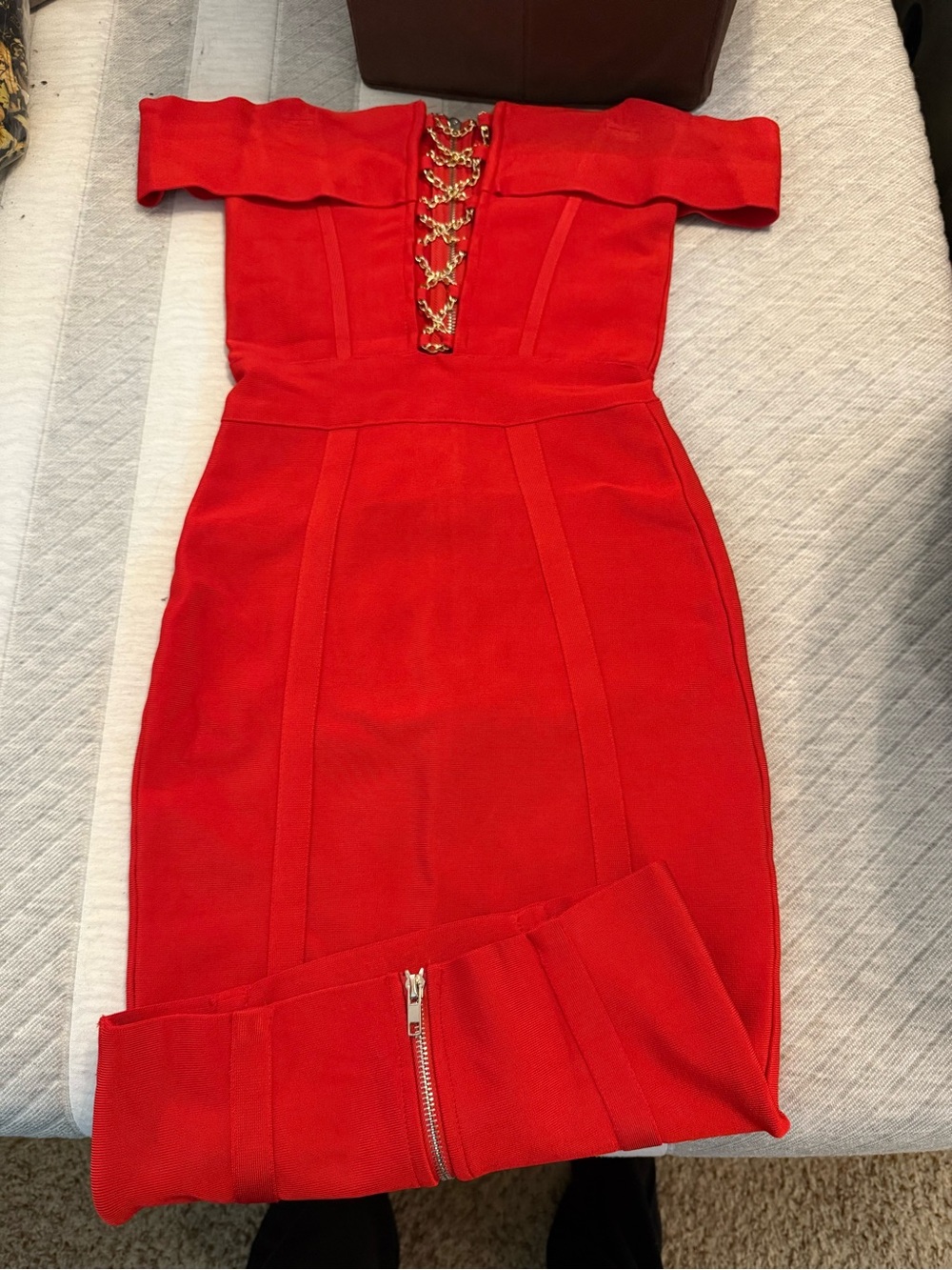 Red Off-Shoulder Lace-Up Bodycon Dress